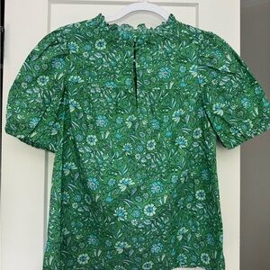 J. Crew Green and Blue Floral Top